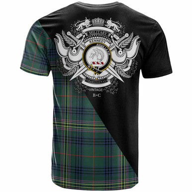 Scottish Kennedy Clan Crest Tartan T-Shirt - Military Logo Back Side Tartan Plaid