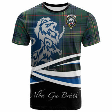 Scottish Kennedy Clan Crest Tartan T-Shirt - Scotland Lion Front Side Tartan Plaid