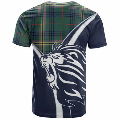Scottish Kennedy Clan Crest Tartan T-Shirt - Scottish Flag With Lion Back Side Tartan Plaid