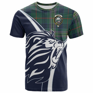 Scottish Kennedy Clan Crest Tartan T-Shirt - Scottish Flag With Lion Front Side Tartan Plaid