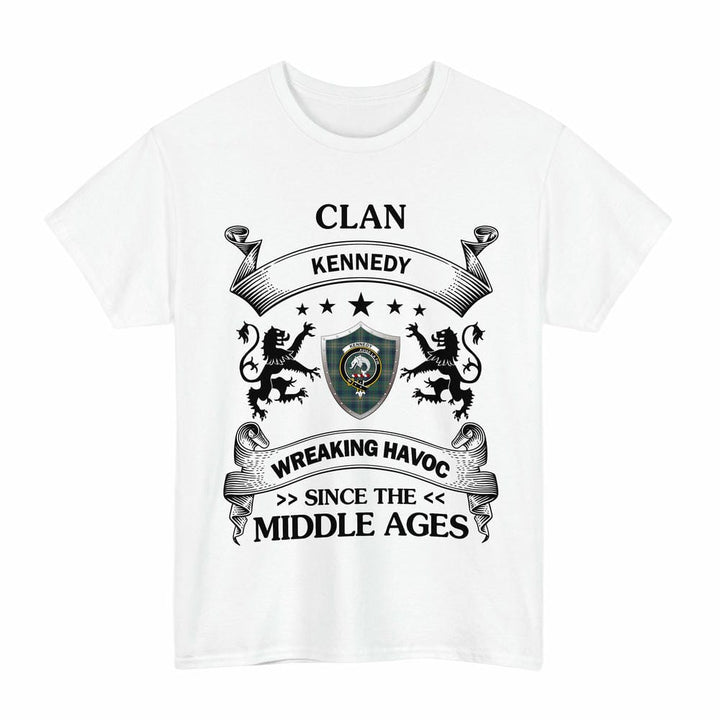 Scottish Kennedy Clan Crest Tartan T-Shirt Wreaking Havoc Design Tartan Plaid White Color
