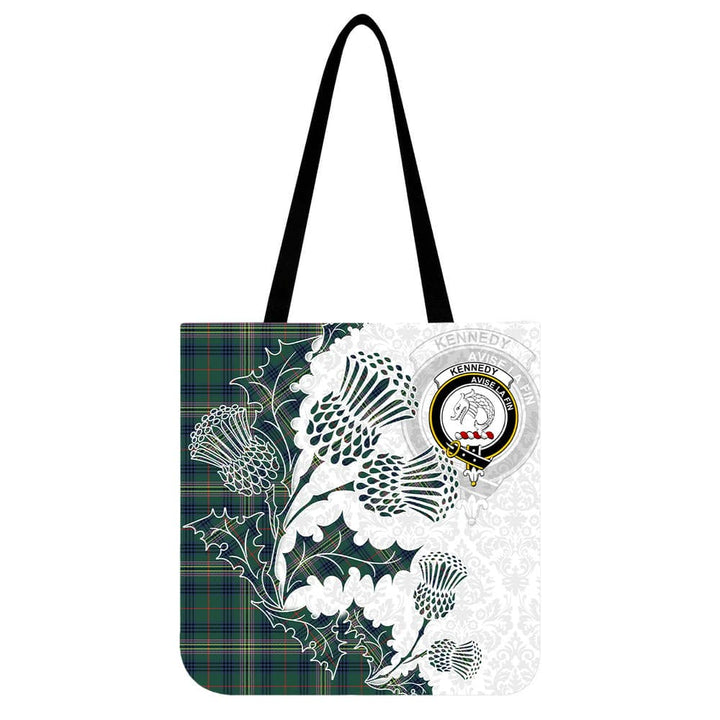 Scottish Kennedy Clan Crest Tartan Tote Bag - Thistle Flowers Style Tartan Plaid 1