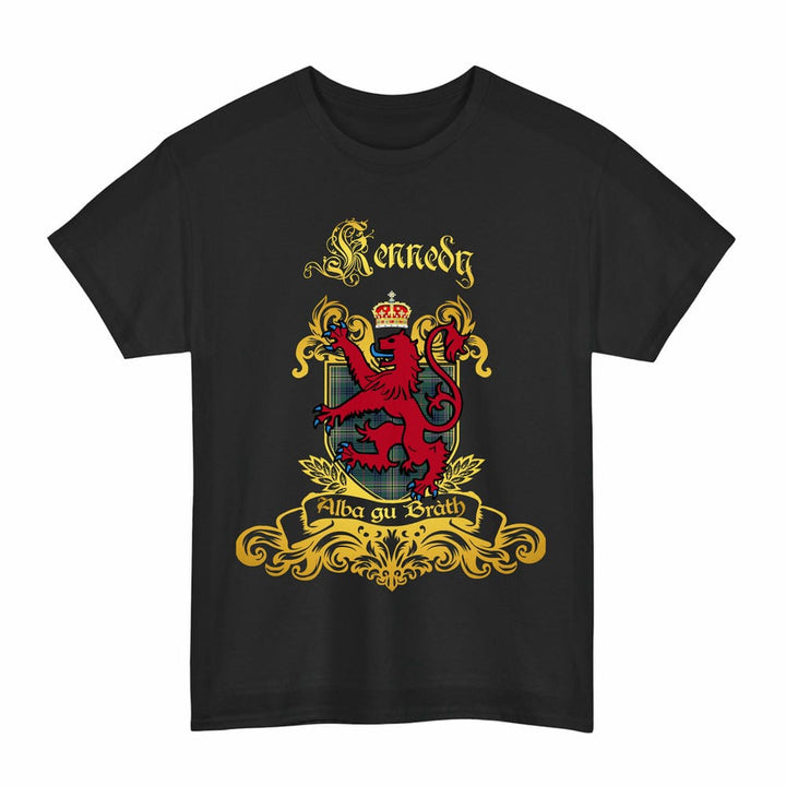 Scottish Kennedy Clan Tartan Lion Rampant of Scotland T-Shirt Tartan Plaid Black Color