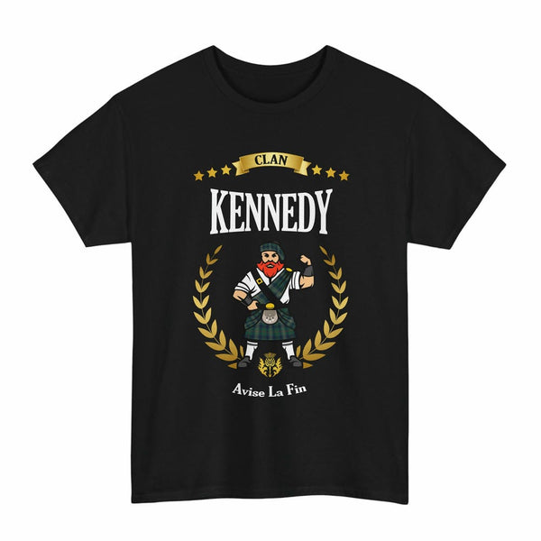 Scottish Kennedy Clan Tartan T-Shirt - Motto Scotsman Tartan Plaid Black Color