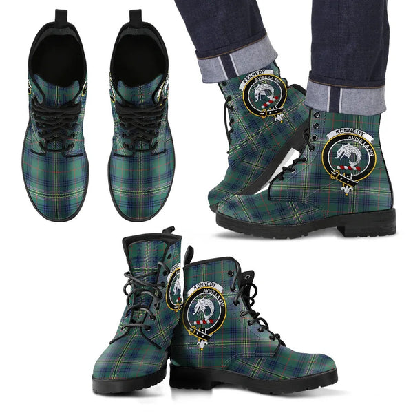 Scottish Kennedy Modern Clan Crest Tartan Leather Boots