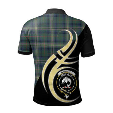 Scottish Kennedy Modern Clan Crest Tartan Polo Shirt Believe in Me Back Side Tartan Plaid