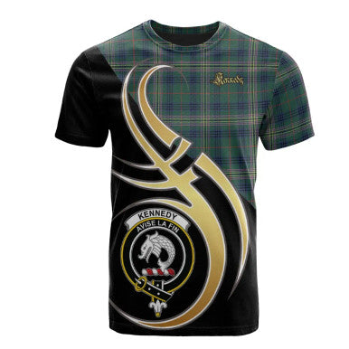 Scottish Kennedy Modern Clan Crest Tartan T-Shirt Believe in Me Front Side Tartan Plaid