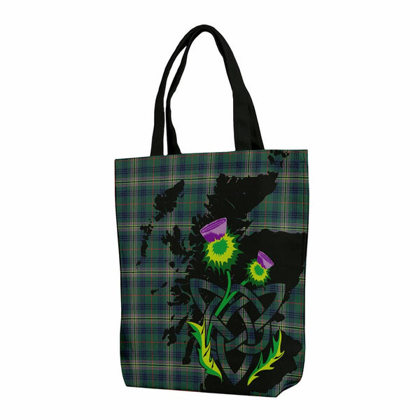 Scottish Kennedy Modern Clan Tartan Canvas Bag With Shoulder Strap With Thistle Tartan Plaid 1
