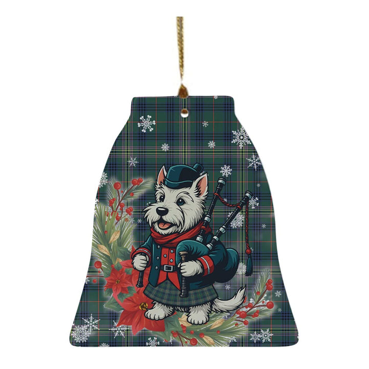 Scottish Kennedy Modern Clan Tartan Ceramic Ornament Cute Scottish Terrier Dog Bell Style Tartan Plaid