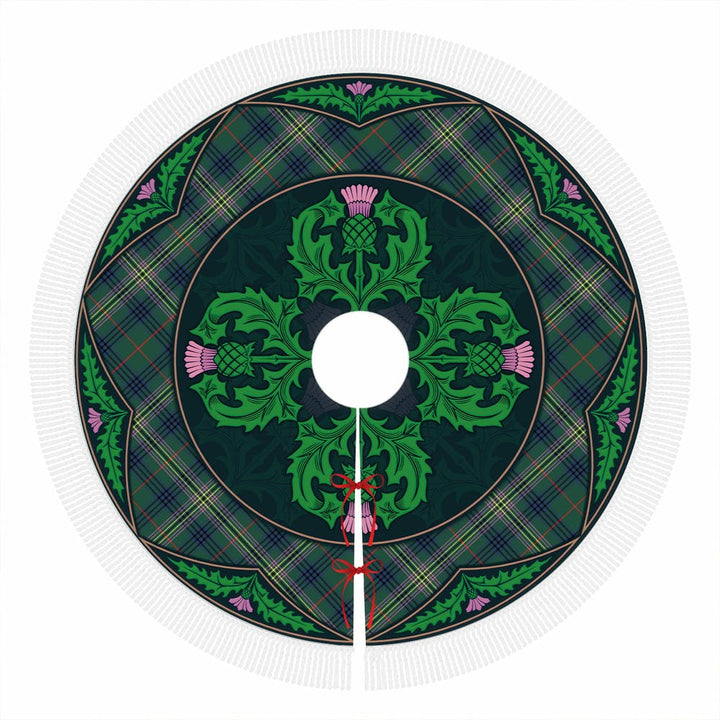 Scottish Kennedy Modern Clan Tartan Christmas Tree Skirt Old Scottish Thistle Flower Tassels Tartan Plaid 1