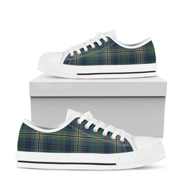 Scottish Kennedy Modern Clan Tartan Low Top Shoes White Sole Tartan Plaid