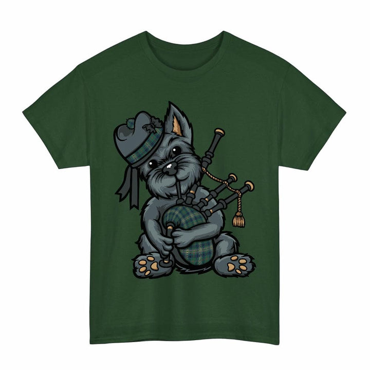 Scottish Kennedy Modern Clan Tartan Terrier Bagpipes T-Shirt Tartan Plaid Forest Green Color