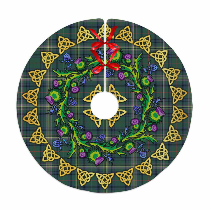 Scottish Kennedy Modern Clan Tartan Thistle Celtic Knot Christmas Tree Skirt No Tassels Tartan Plaid 1