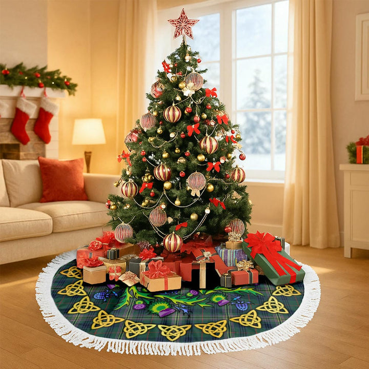Scottish Kennedy Modern Clan Tartan Thistle Celtic Knot Christmas Tree Skirt Tassels Tartan Plaid 3