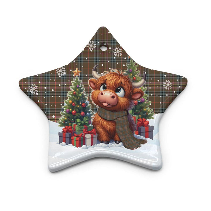 Scottish Kennedy Weathered Clan Tartan Ceramic Ornament Cute Highland Cow Christmas Star Style Tartan Plaid