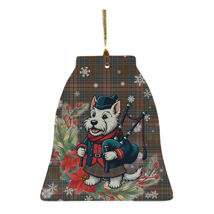 Scottish Kennedy Weathered Clan Tartan Ceramic Ornament Cute Scottish Terrier Dog Bell Style Tartan Plaid