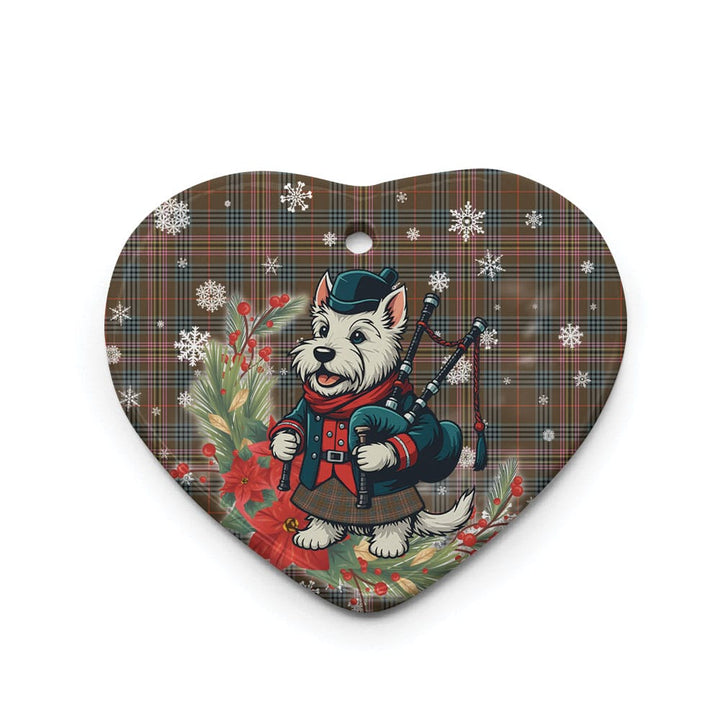 Scottish Kennedy Weathered Clan Tartan Ceramic Ornament Cute Scottish Terrier Dog Heart Style Tartan Plaid