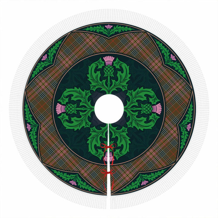 Scottish Kennedy Weathered Clan Tartan Christmas Tree Skirt Old Scottish Thistle Flower Tassels Tartan Plaid 1