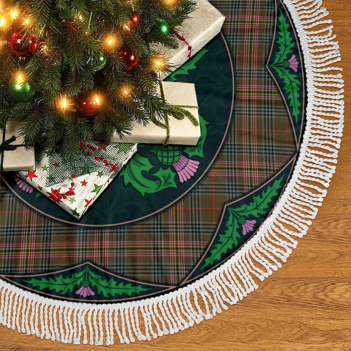 Scottish Kennedy Weathered Clan Tartan Christmas Tree Skirt Old Scottish Thistle Flower Tassels Tartan Plaid 2