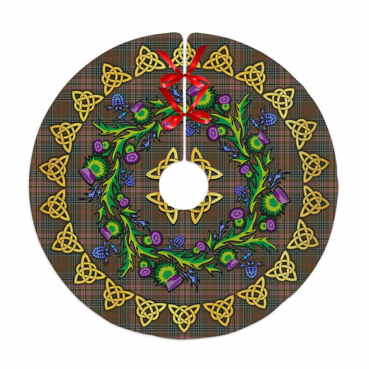 Scottish Kennedy Weathered Clan Tartan Thistle Celtic Knot Christmas Tree Skirt No Tassels Tartan Plaid 1