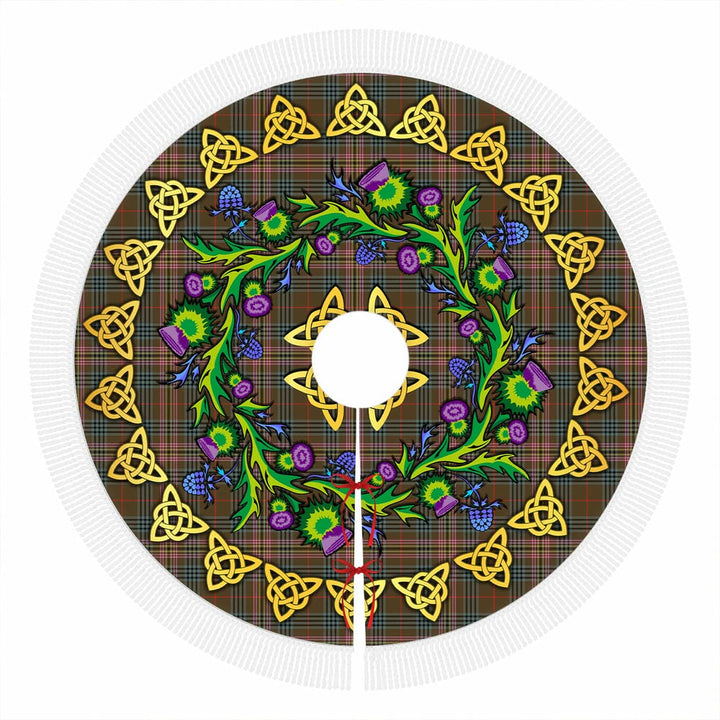 Scottish Kennedy Weathered Clan Tartan Thistle Celtic Knot Christmas Tree Skirt Tassels Tartan Plaid 1