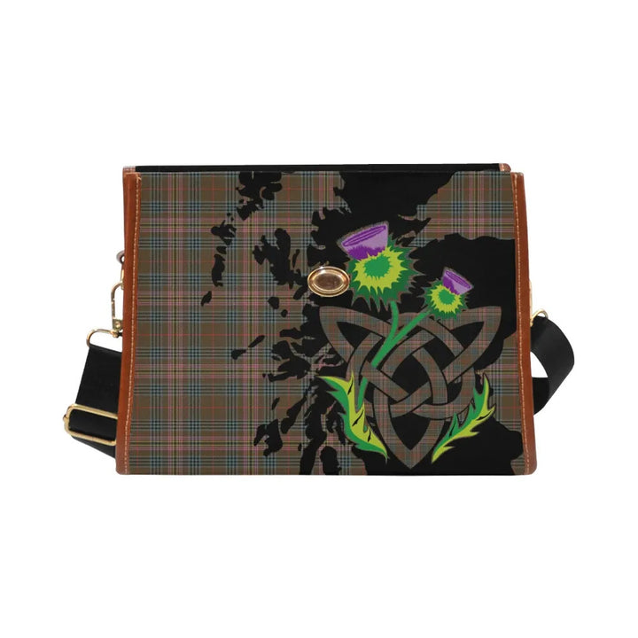 Scottish Kennedy Weathered Clan Tartan Waterproof Canvas Bag With Thistle Tartan Plaid 1