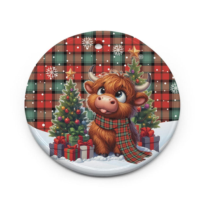 Scottish Kerr Ancient Clan Tartan Ceramic Ornament Cute Highland Cow Christmas Circle Style Tartan Plaid
