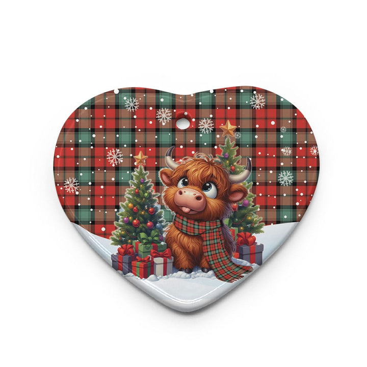 Scottish Kerr Ancient Clan Tartan Ceramic Ornament Cute Highland Cow Christmas Heart Style Tartan Plaid