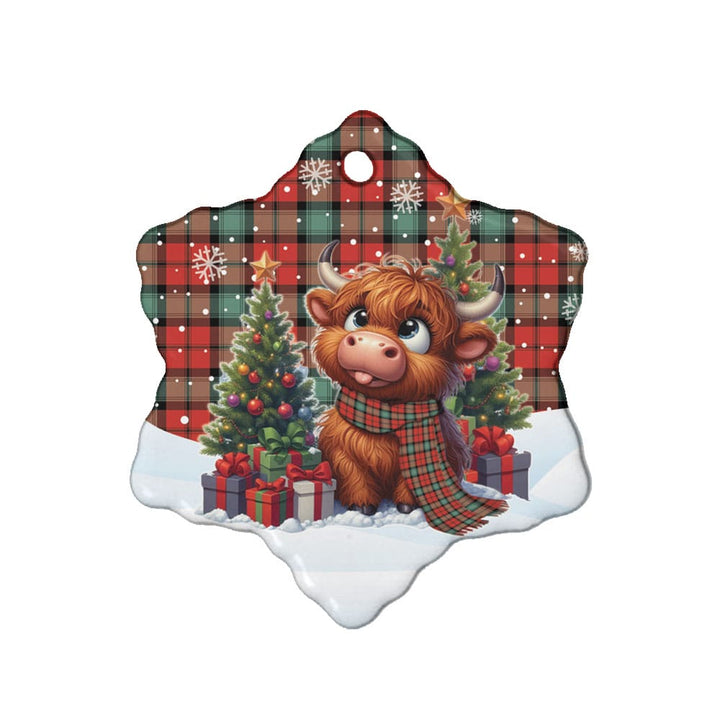 Scottish Kerr Ancient Clan Tartan Ceramic Ornament Cute Highland Cow Christmas Snow Flake Style Tartan Plaid