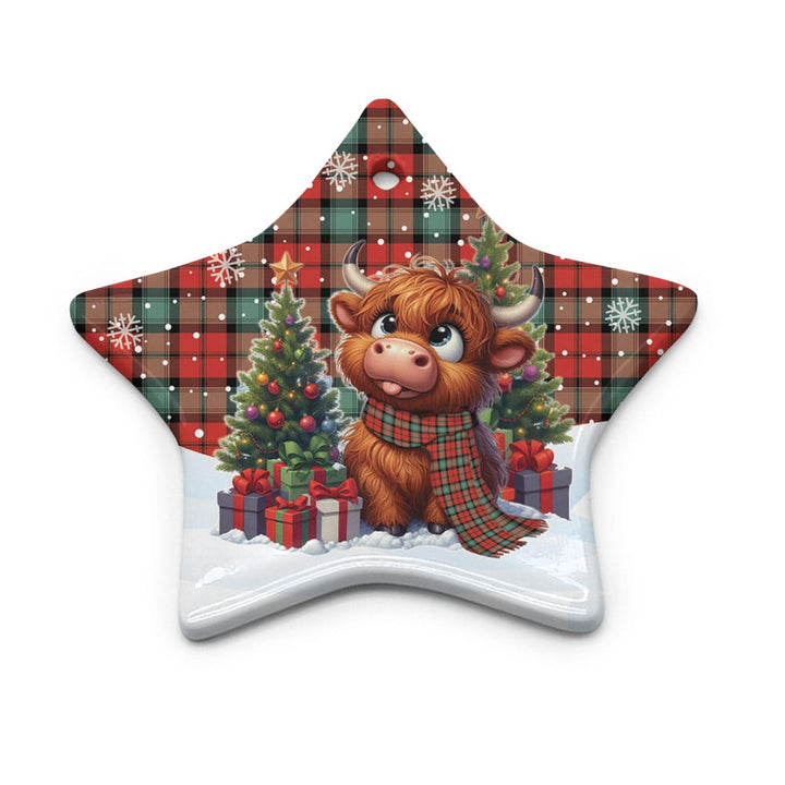 Scottish Kerr Ancient Clan Tartan Ceramic Ornament Cute Highland Cow Christmas Star Style Tartan Plaid