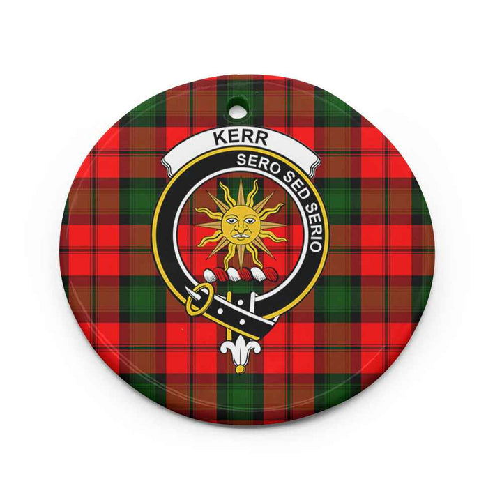 Scottish Kerr Clan Crest Tartan Ceramic Ornament Circle Shape Tartan Plaid