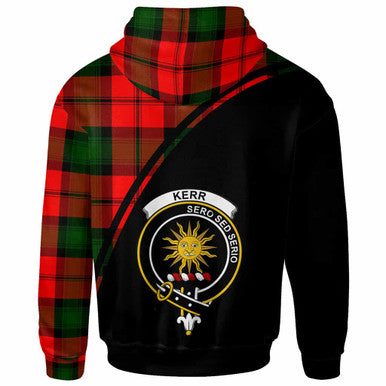 Scottish Kerr Clan Crest Tartan Curve Hoodie Back Side Tartan Plaid