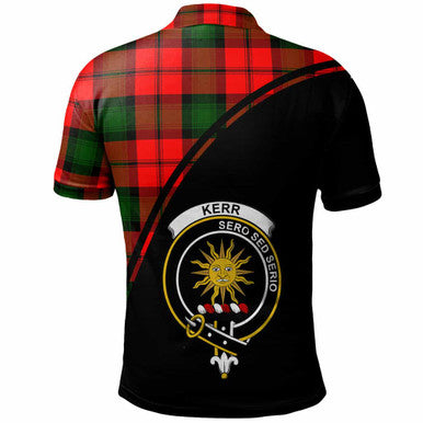 Scottish Kerr Clan Crest Tartan Curve Polo Shirt Back Side Tartan Plaid