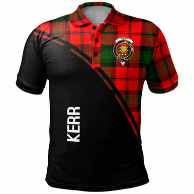 Scottish Kerr Clan Crest Tartan Curve Polo Shirt Front Side Tartan Plaid