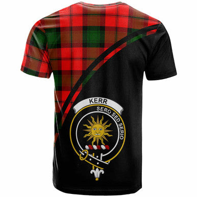 Scottish Kerr Clan Crest Tartan Curve T-Shirt Back Side Tartan Plaid