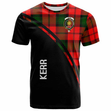 Scottish Kerr Clan Crest Tartan Curve T-Shirt Front Side Tartan Plaid