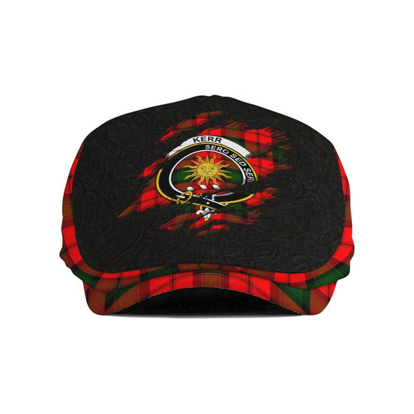 Scottish Kerr Clan Crest Tartan Flat Cap - Scratch Style Tartan Plaid 1