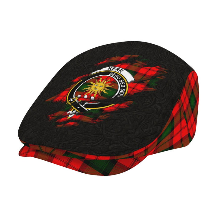 Scottish Kerr Clan Crest Tartan Flat Cap - Scratch Style Tartan Plaid 2