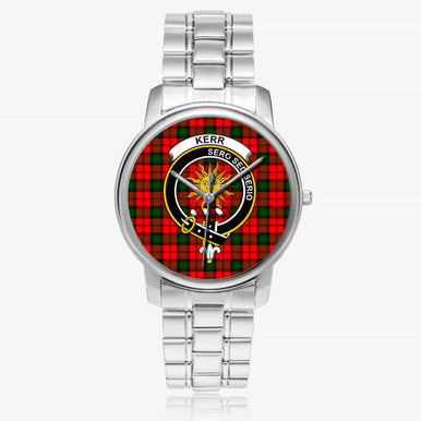 Scottish Kerr Clan Crest Tartan Folding Clasp Steel Quartz Watches Tartan Plaid Silver 1