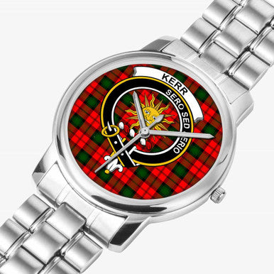Scottish Kerr Clan Crest Tartan Folding Clasp Steel Quartz Watches Tartan Plaid Silver 2