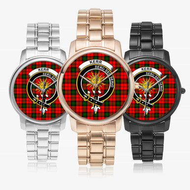 Scottish Kerr Clan Crest Tartan Folding Clasp Steel Quartz Watches Tartan Plaid All
