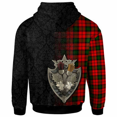 Scottish Kerr Clan Crest Tartan Hoodie - Half Thistle Flowers Celtic Design Back Side Tartan Plaid