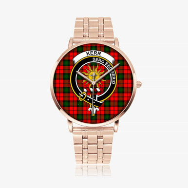 Scottish Kerr Clan Crest Tartan Instafamous Steel Quartz Watches Tartan Plaid Rose Gold 1