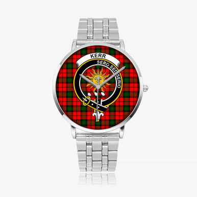 Scottish Kerr Clan Crest Tartan Instafamous Steel Quartz Watches Tartan Plaid Silver 1