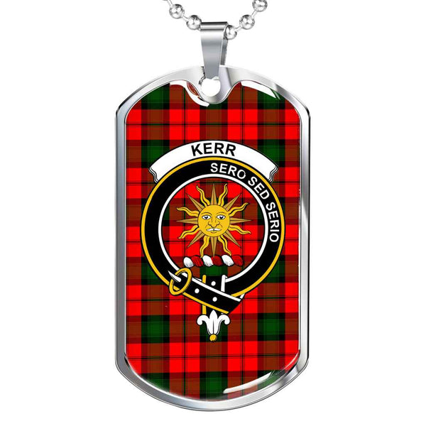 Scottish Kerr Clan Crest Tartan Military Dog Tag Necklace Tartan Plaid 1