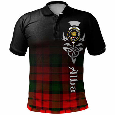 Scottish Kerr Clan Crest Tartan Polo Shirt - Alba Gu Brath Family Crest Celtic Inspired Front Side Tartan Plaid