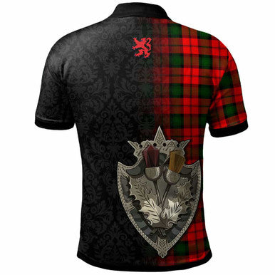 Scottish Kerr Clan Crest Tartan Polo Shirt - Half Thistle Flowers Celtic Design Back Side Tartan Plaid