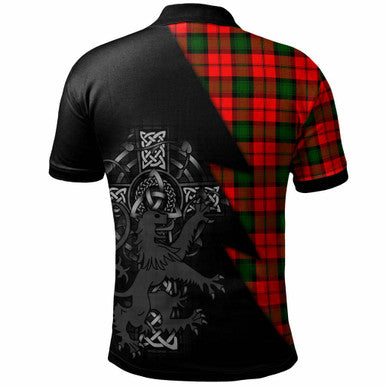 Scottish Kerr Clan Crest Tartan Polo Shirt - Lion Rampant Celtic Cross Flash Style Back Side Tartan Plaid