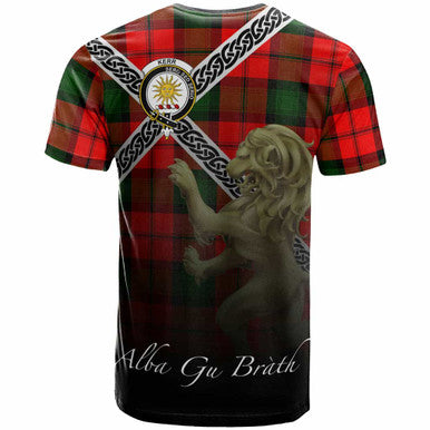 Scottish Kerr Clan Crest Tartan T-Shirt - Celtic With Scotland Lion Back Side Tartan Plaid