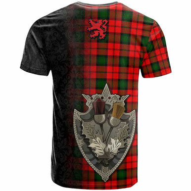 Scottish Kerr Clan Crest Tartan T-Shirt - Half Thistle Flowers Celtic Design Back Side Tartan Plaid